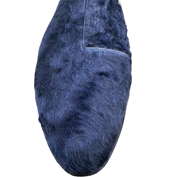 Josefina Ferroni Navy Blue Genuine Rabbit Fur Zip Flats - Picture 5 of 10